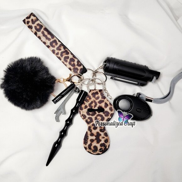 8 Piece Leopard Safety Keychain Set, Pepper Spray, Window Breaker, Alarm + More - Picture 1 of 2